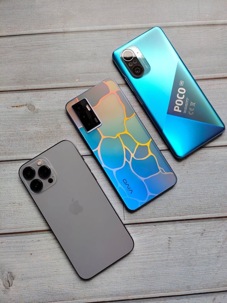 overhead shot of smartphones