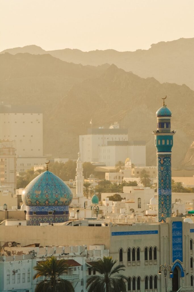 stunning mosque at sunrise in muscat oman