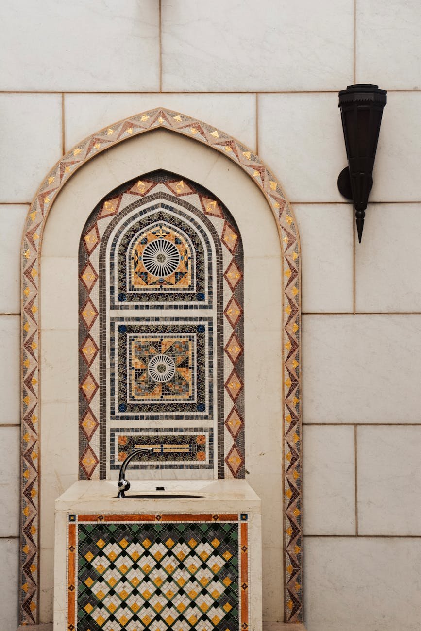intricate mosaic fountain in muscat oman