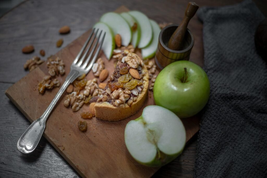rustic tart with walnuts and green apples