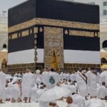 pilgrims gather at the kaaba in mecca