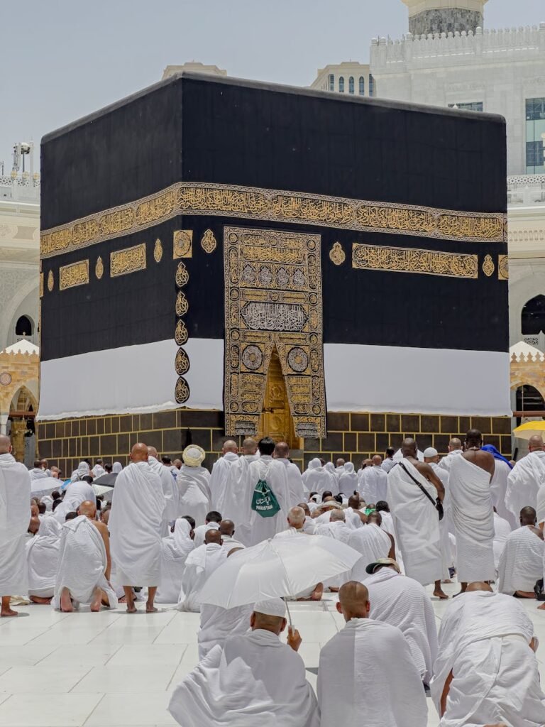 pilgrims gather at the kaaba in mecca