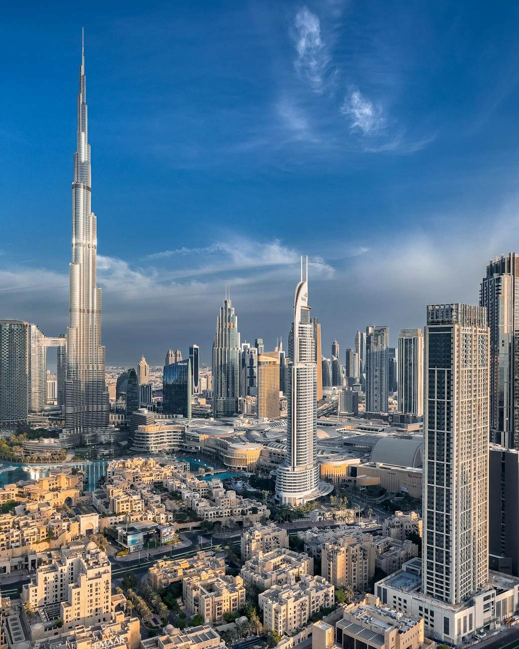 aerial view of dubai skyline featuring burj khalifa