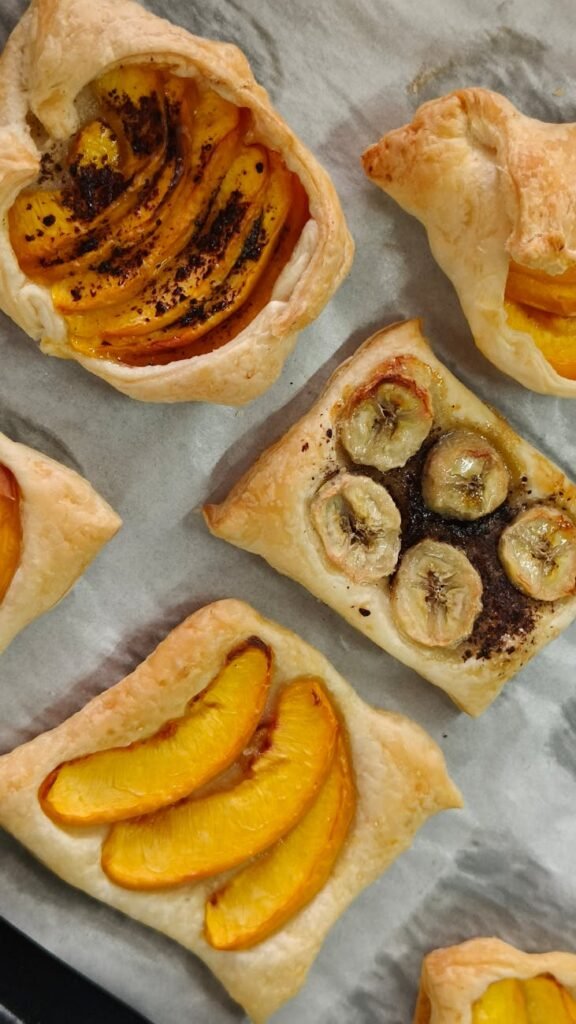 delicious fruit pastries with peaches and bananas