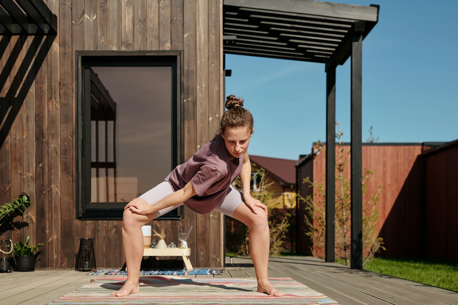 a woman working out on the veranda