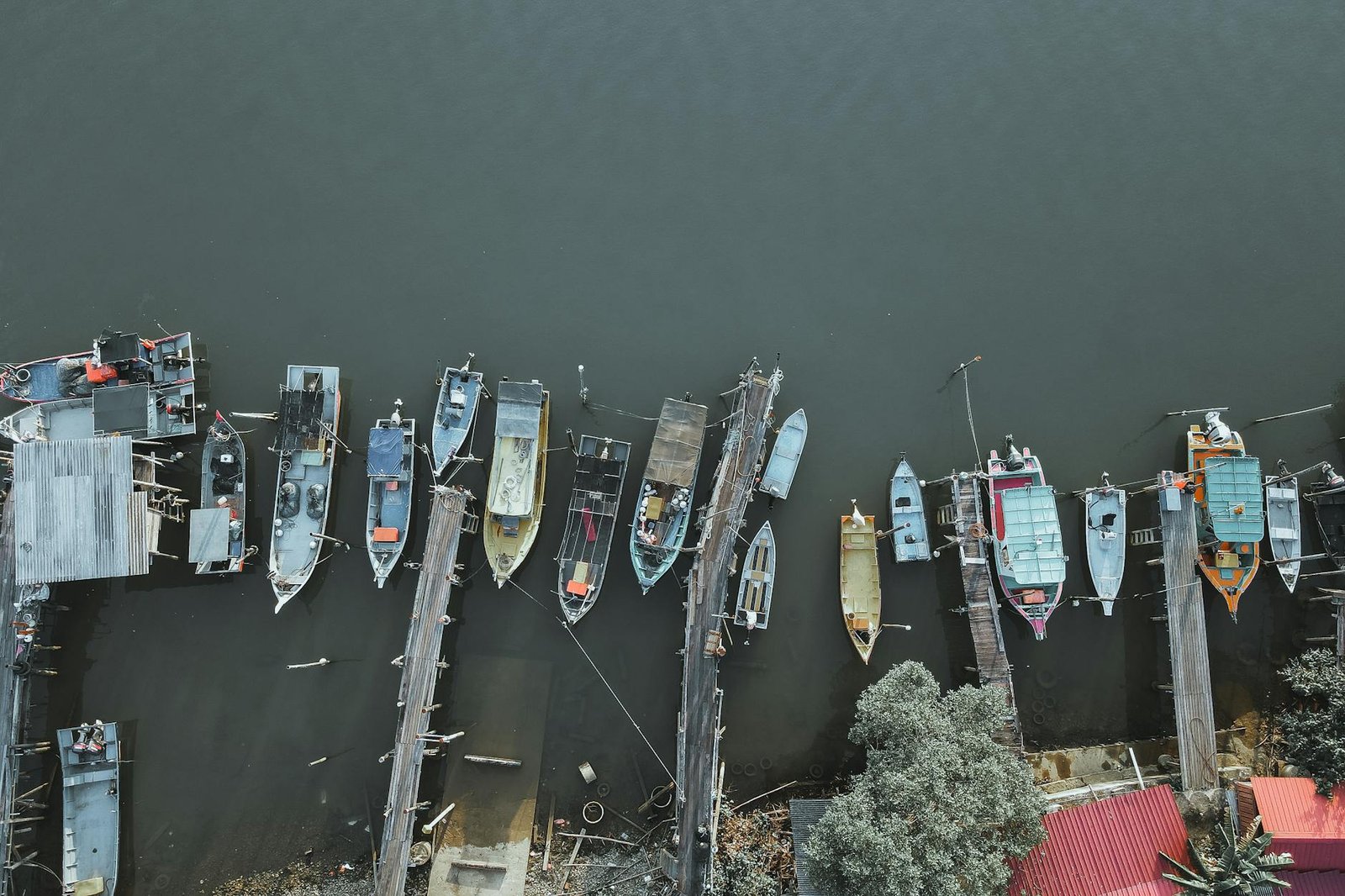 aerial photo of docked boats