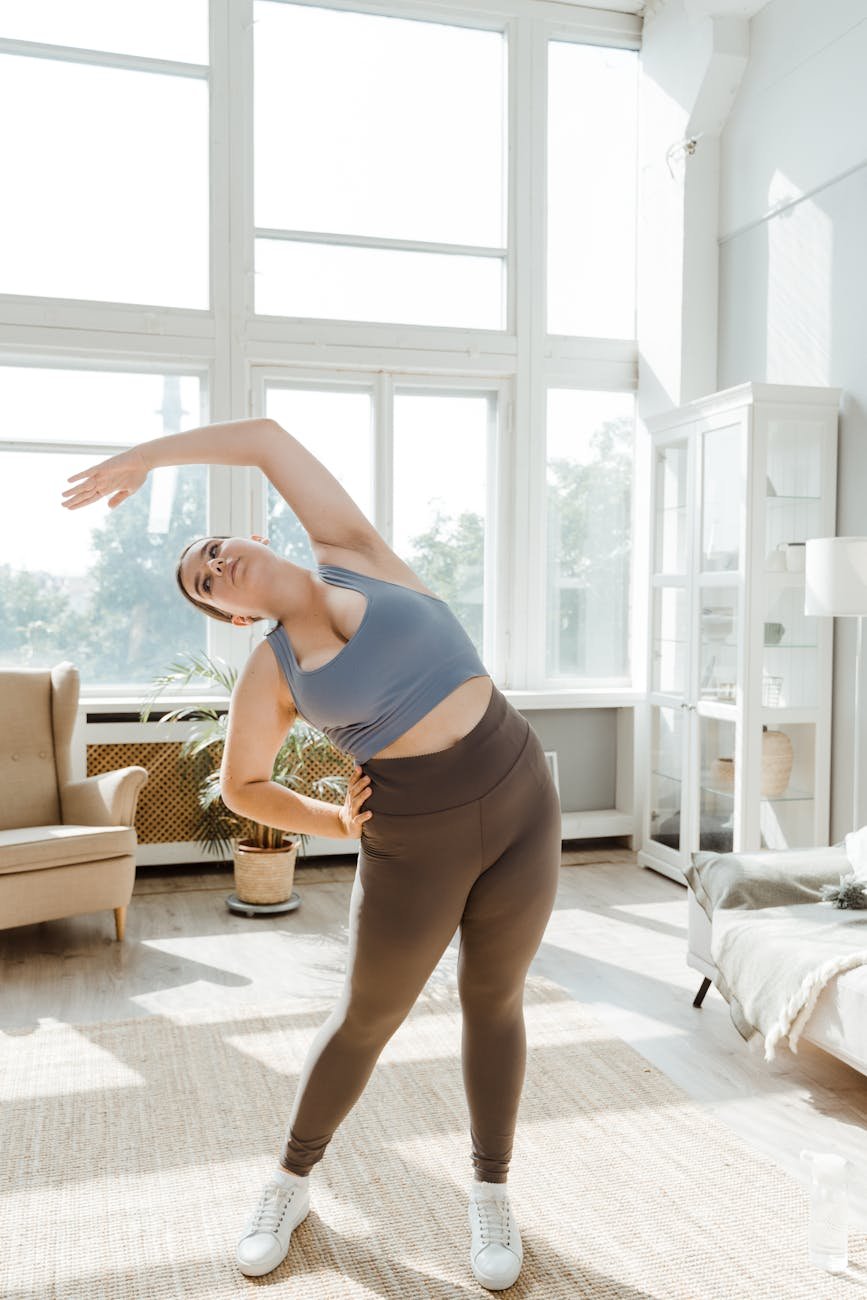 woman exercising at home