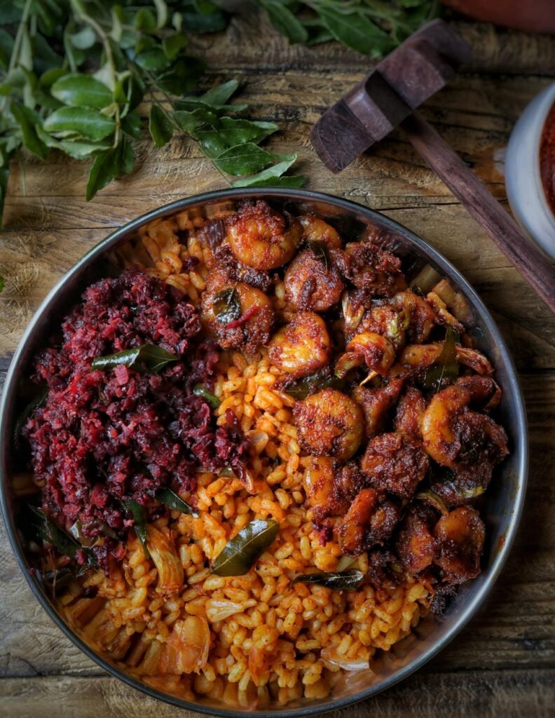 close up shot of delicious paella in stainless bowl