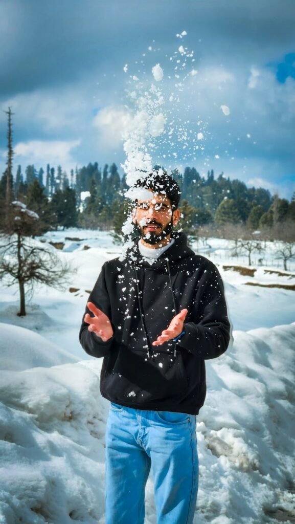 experiencing the magic of snowfall with a young boy