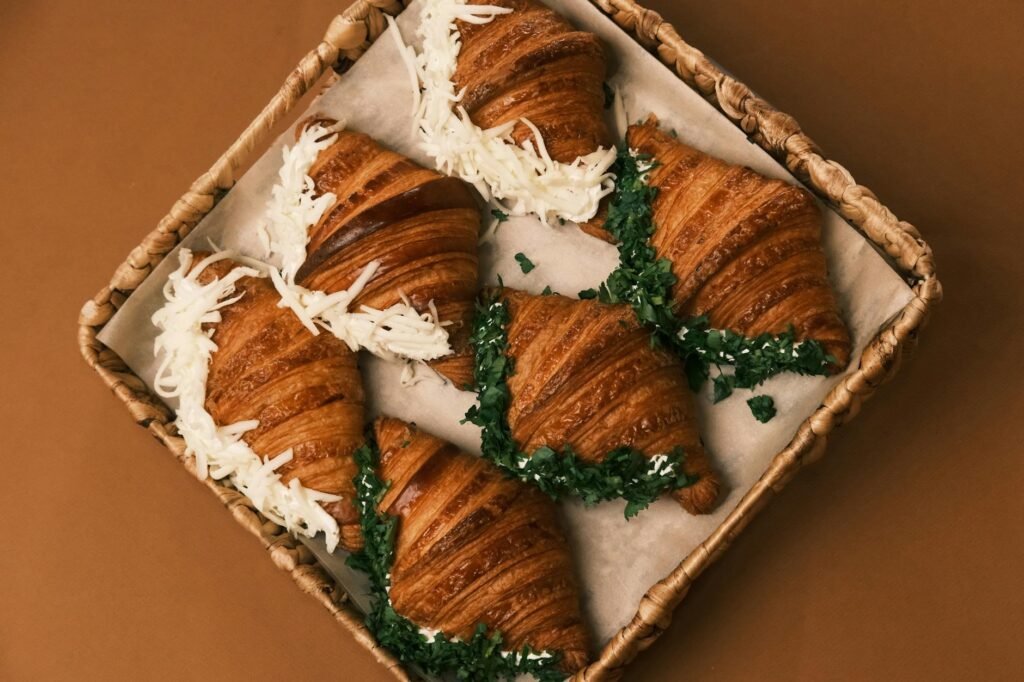 gourmet croissants with cheese and herbs