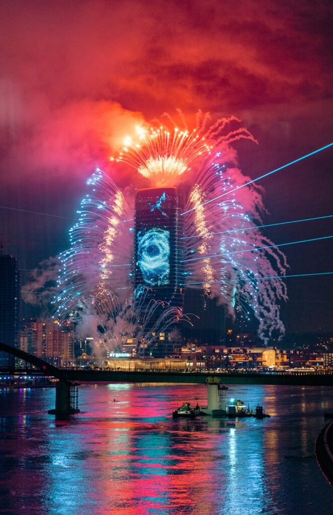 fireworks display in belgrade serbia at night