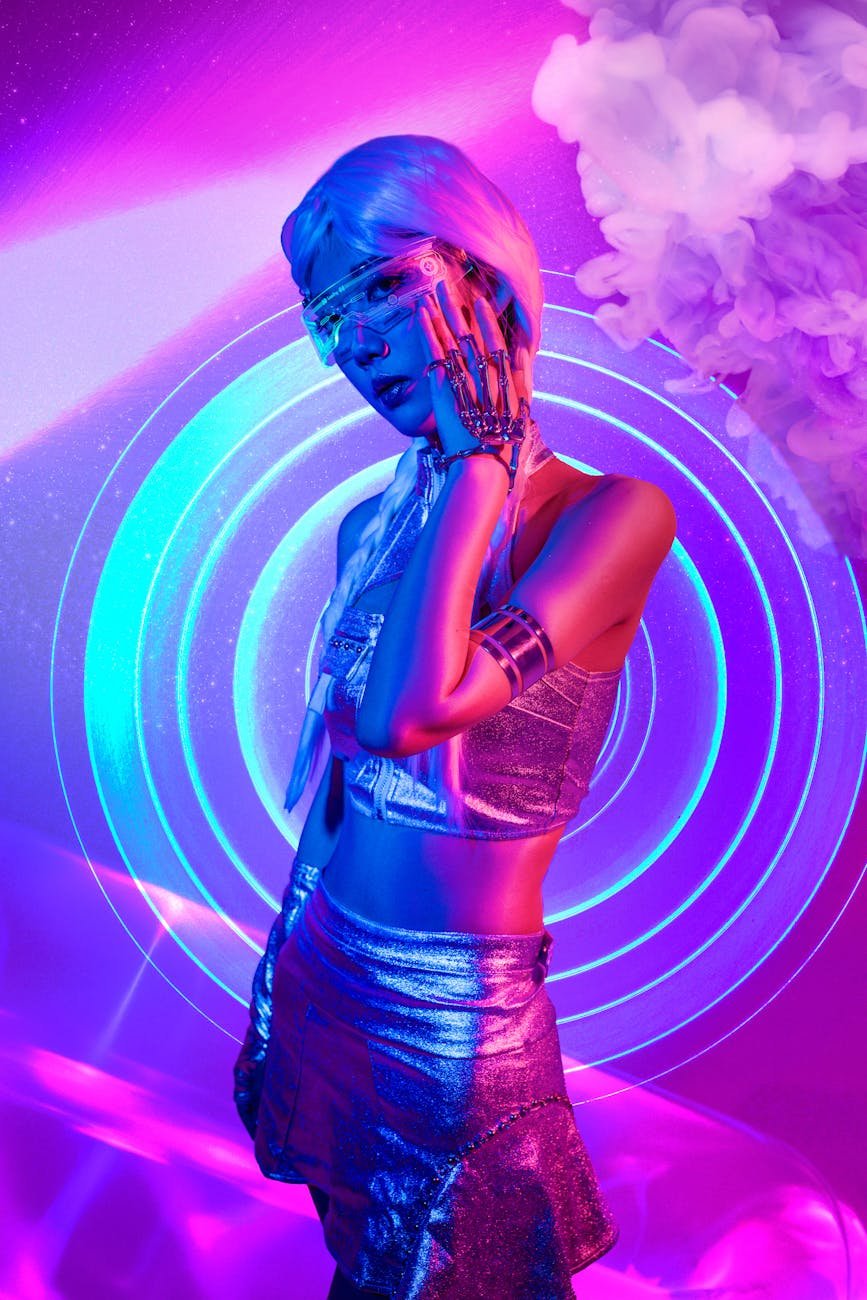 futuristic cyberpunk woman with robotic arm