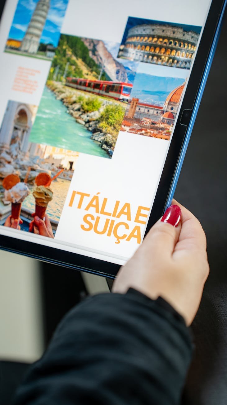 browsing travel images of italy and switzerland