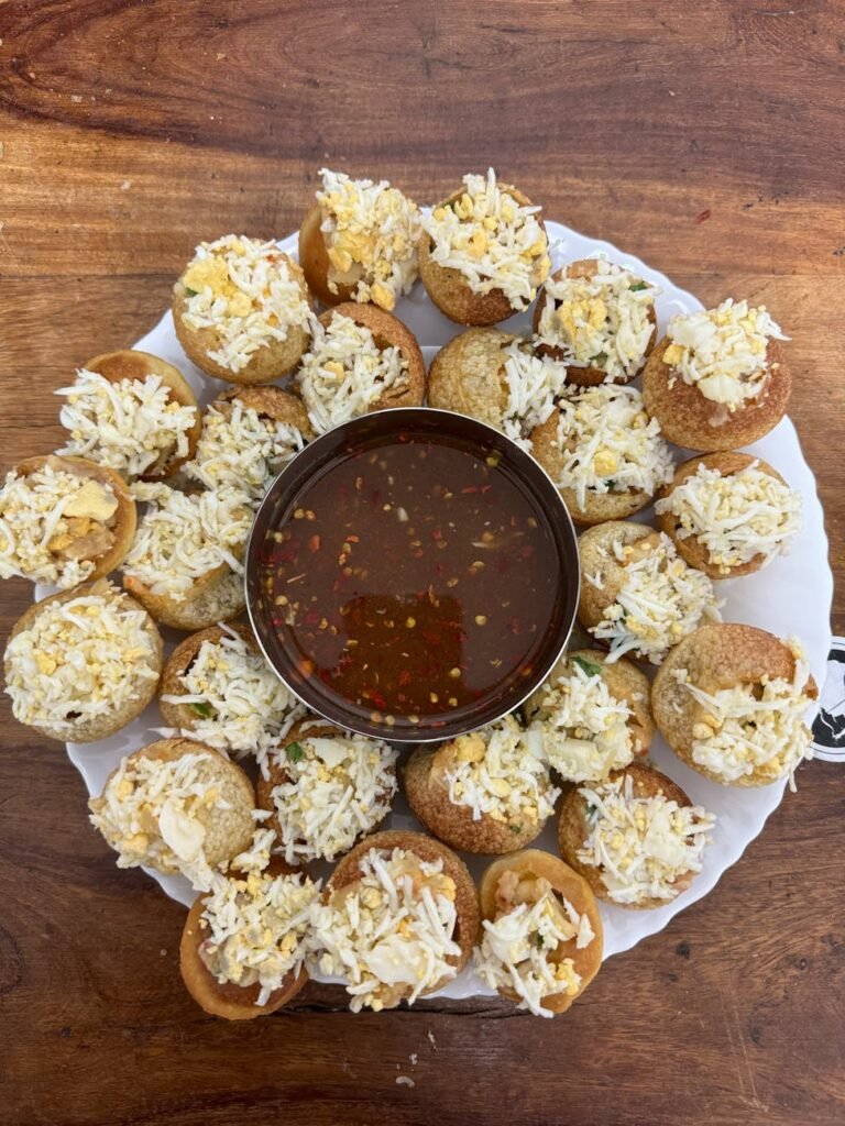 delicious indian fuchka with spicy sauce