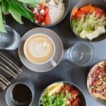 cooked food on gray bowls