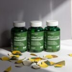 three aftercoweed supplement bottles with leaves