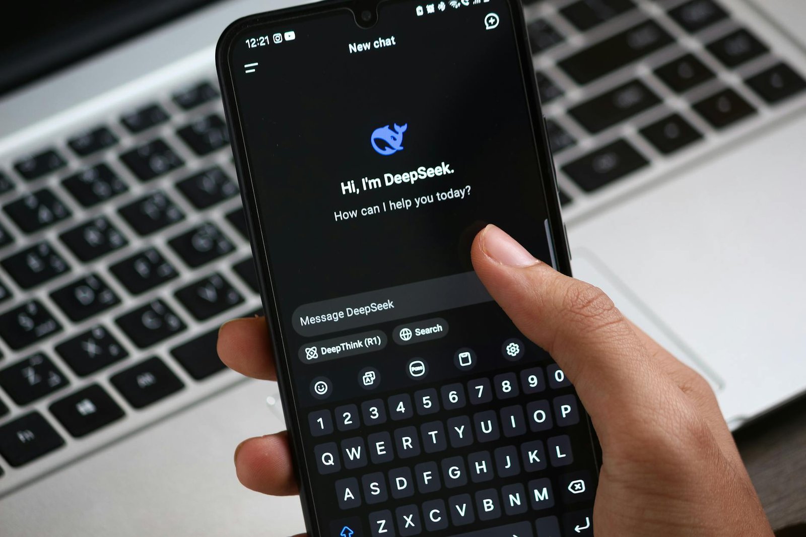 close up of deepseek ai chat app on smartphone