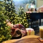 festive christmas scene with iced coffee