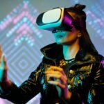 a person in a black leather jacket wearing a vr headset