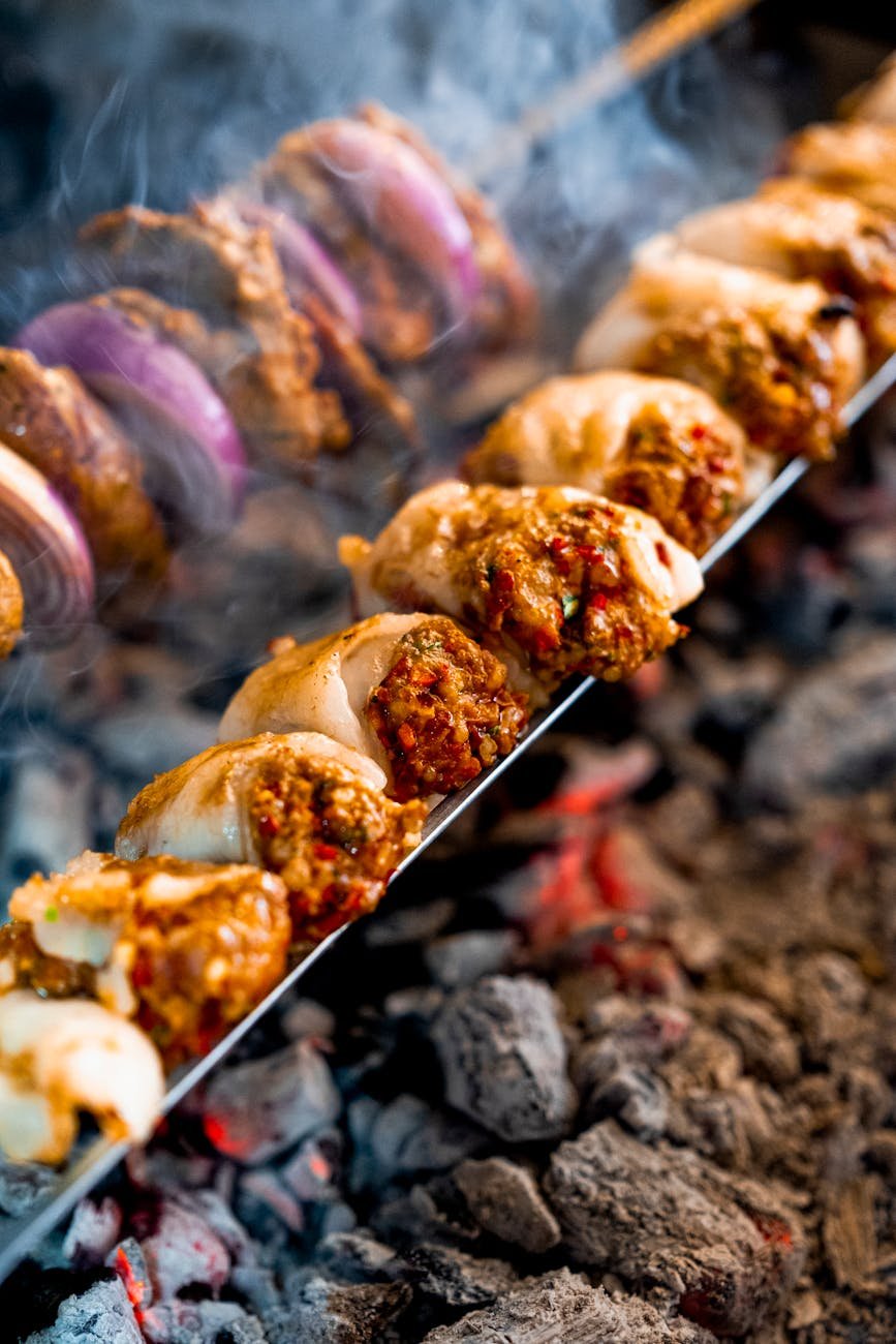 juicy chicken kebabs grilled over charcoal