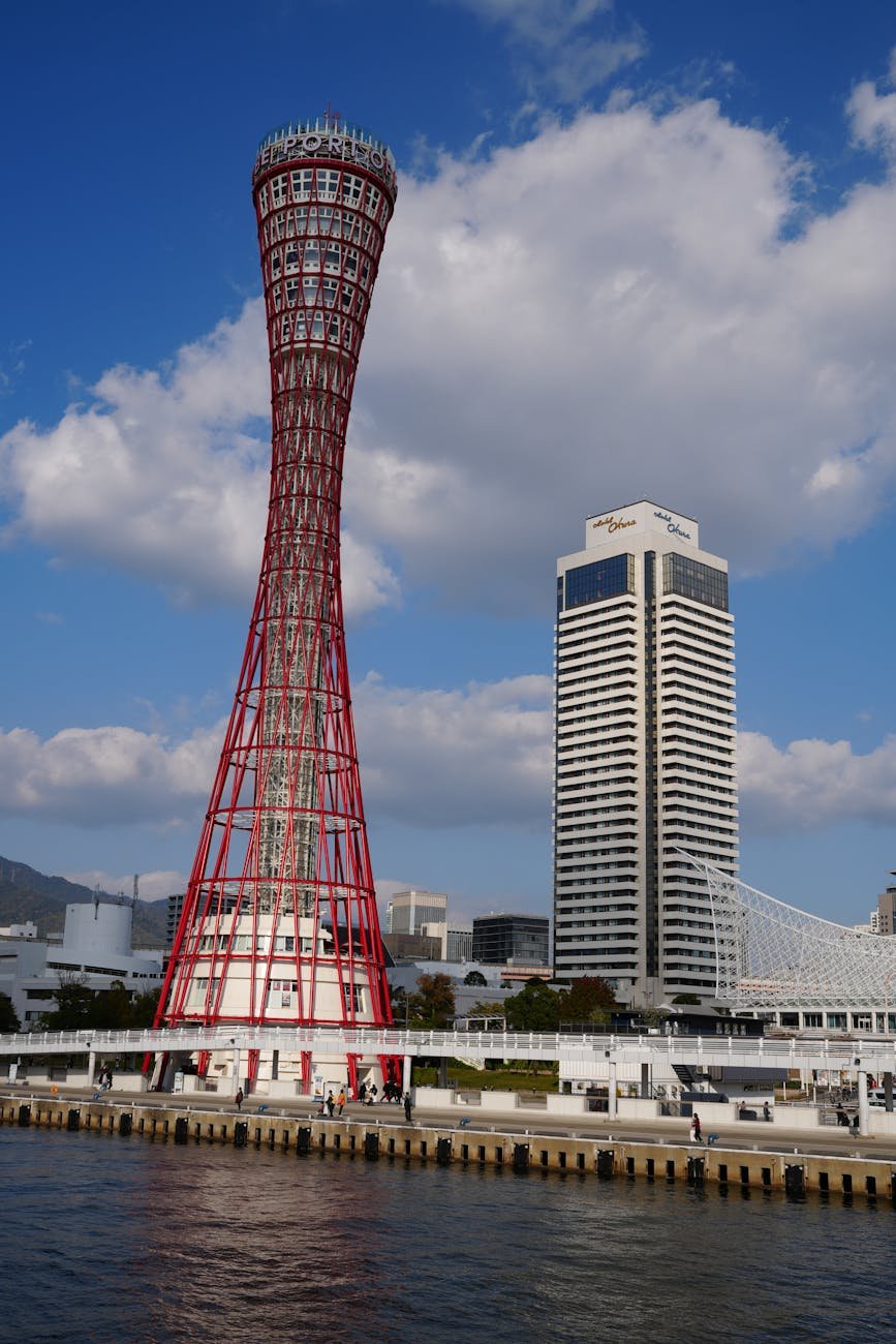 kobe port tower and hotel with blue sky