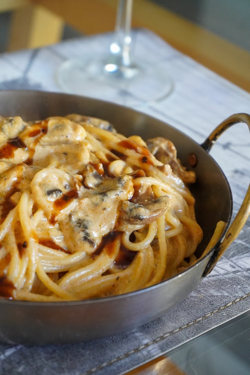 creamy pasta dish in a pot