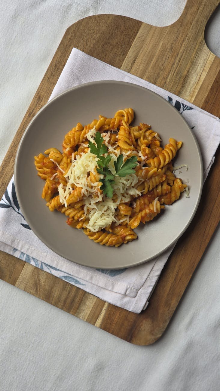 delicious rotini pasta with cheese garnish