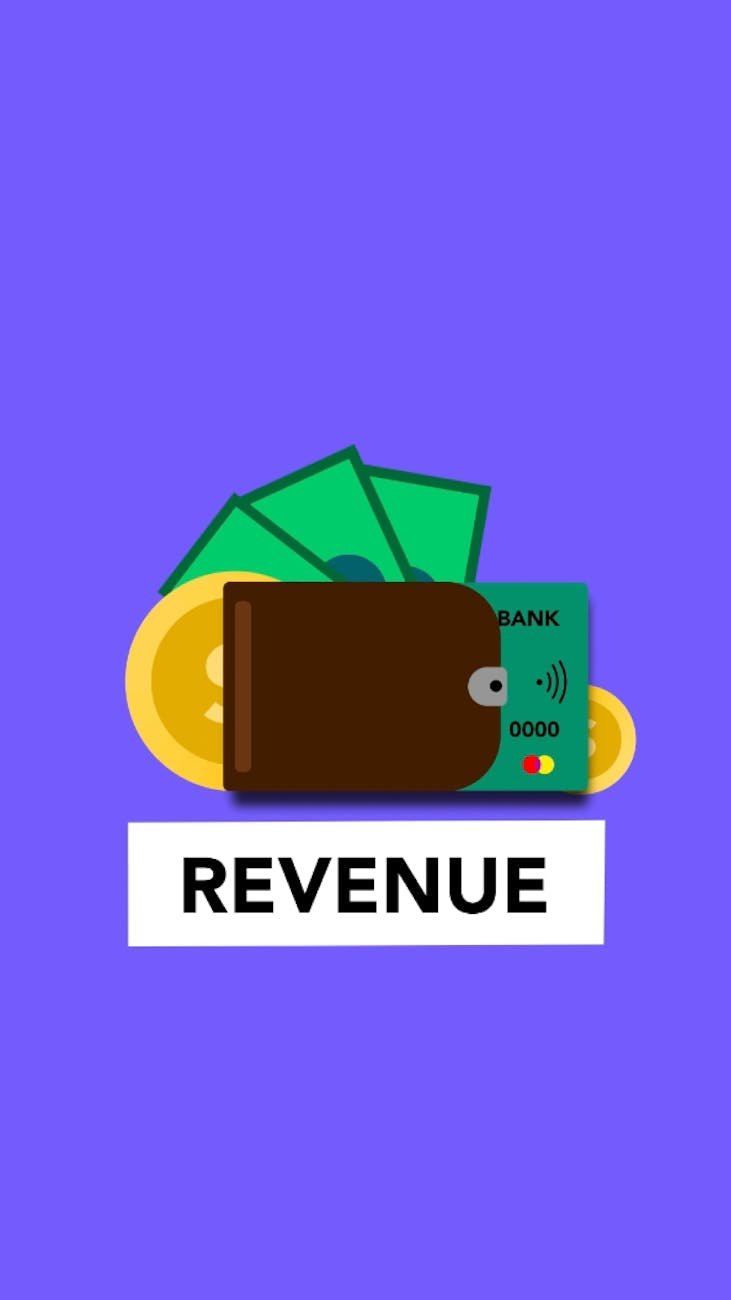 illustration of revenue in coins banknotes and credit card